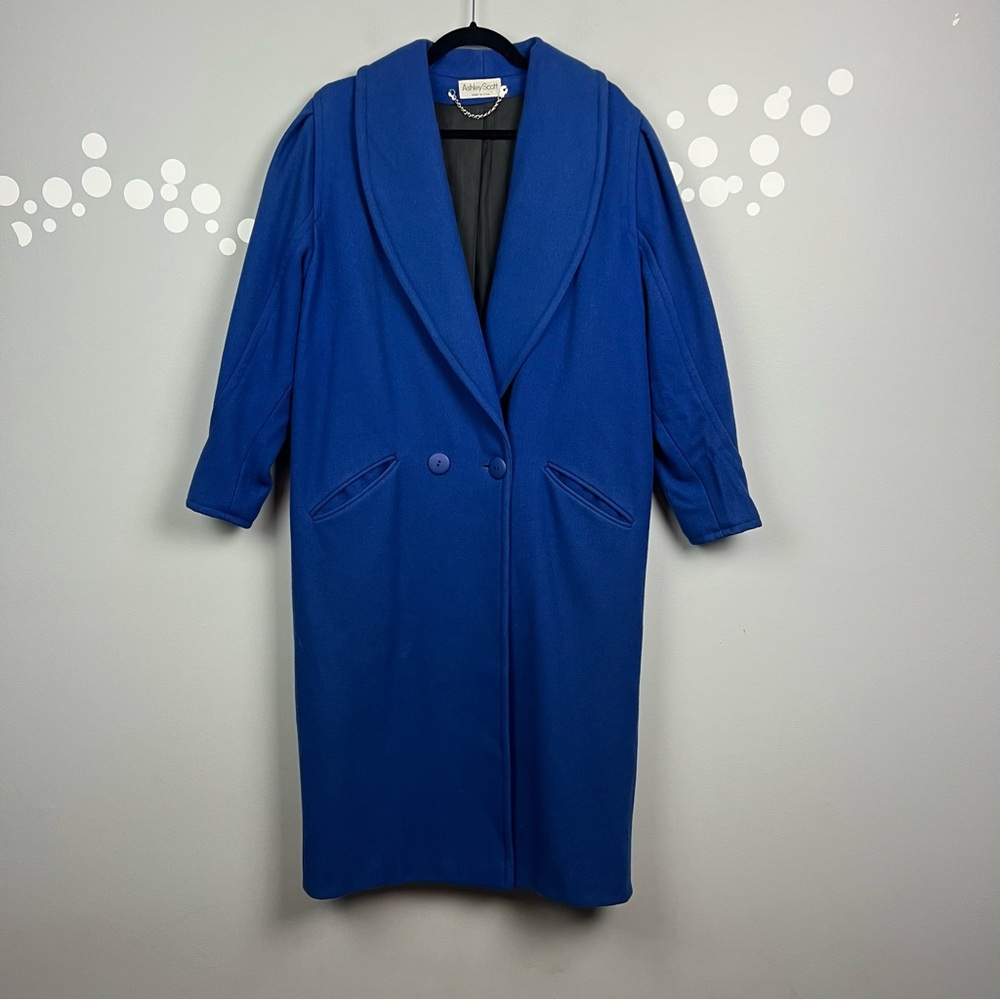 Vinage Ashley Scott 100% Wool Coat Blue Oversized Long Coat